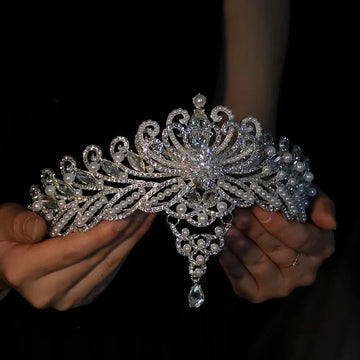 Wedding Hair Accessories Princess Queen Tiaras and Crowns Pearl Rhinestones Headpiece For Brides Women Headbands Bridal Jewelry
