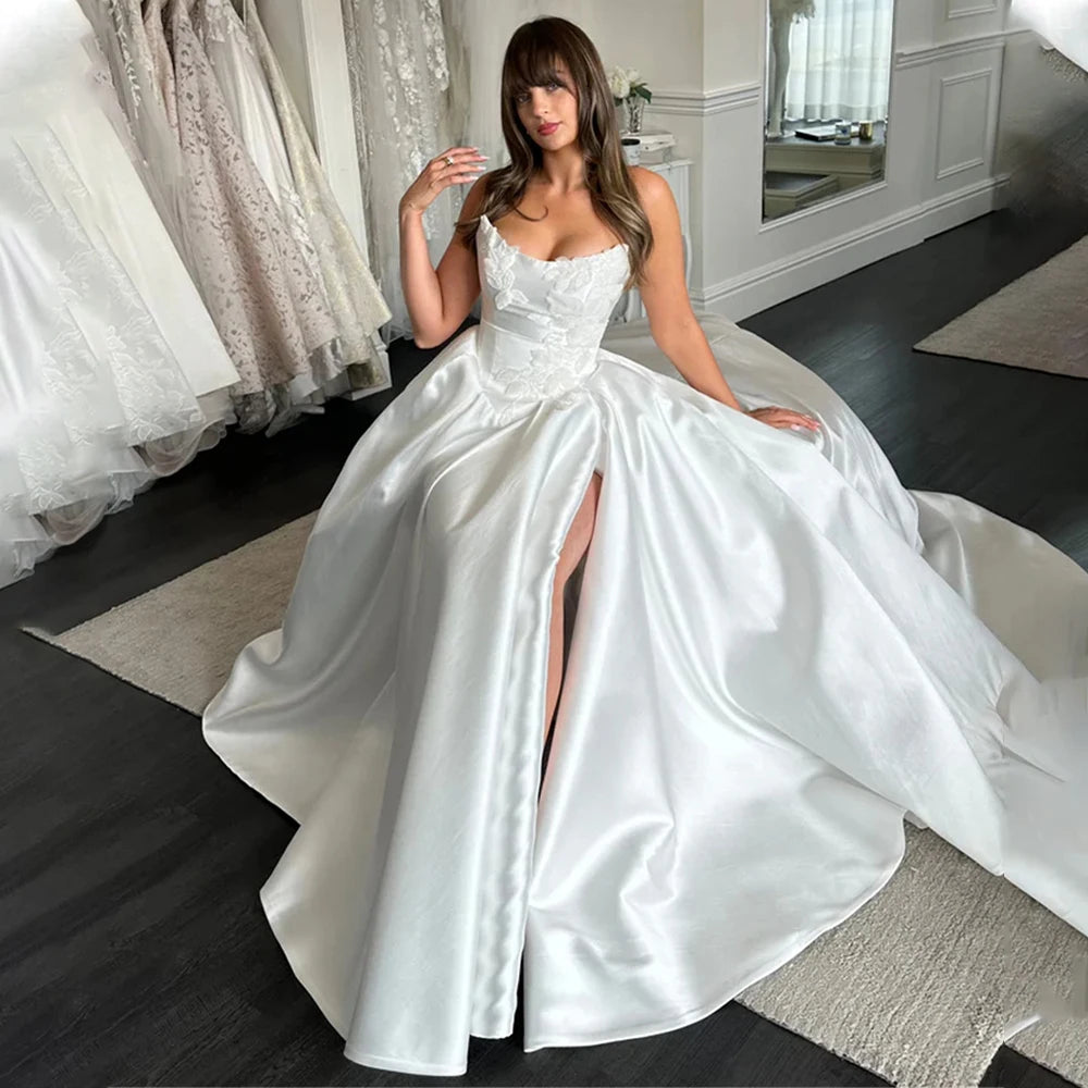 Charming Scoop Neckline Short Sheath Wedding Dresses With Detachable Train Custom Made 2026 Vestido De Noival