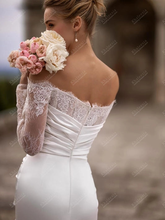 Sexy Wedding Dress Satin Bridal Gowns Lace Appliques Charming Robes Sweep Train Floor Length Vestido De Novia Customized 2025