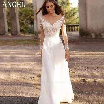 ANGEL Customized Boho Wedding Dresses For Women Vestidos De Noiva Mariage Plus Size Illusion Backless Civil Bridal Party Gowns