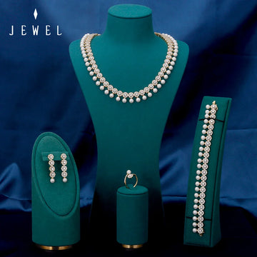 JEWEL Luxury Cubic Zirconia Pearl Jewelry Sets For Women Crystal Set Wedding Engagement Party Dubai Accessories