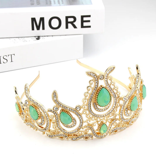 Neovisson High Quality Morocco Crown Gold Color Morocco Tulips Arabic Crsytal Headwear Tiaras Turkish Bridal Wedding Jewelry