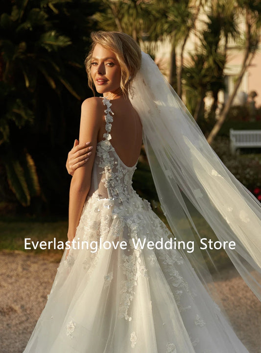 Romantic Two Straps Sweetahrt Lace Applique Beaded Bridal Grown A Line Wedding Dresses Custom Made 2026 Vestido De Noival