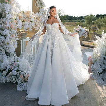 Popular Sweethart Lace Applique Bridal Grown A Line Wedding Dresses Sweep Train Custom Made 2026 Vestido De Noival