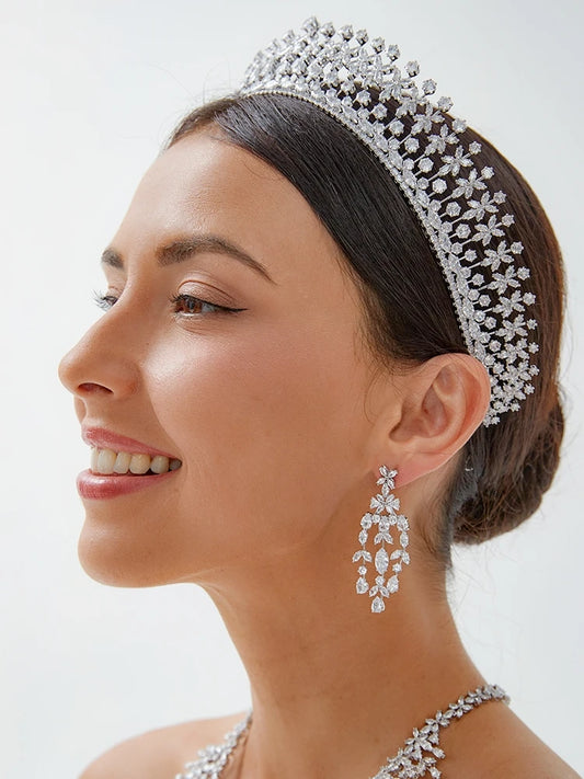 2024 CZ Lengthened Flowers Tiaras and Crowns Wedding Hair Accessories for Girls Engagement Diadems Bridal Dress party Jewelry