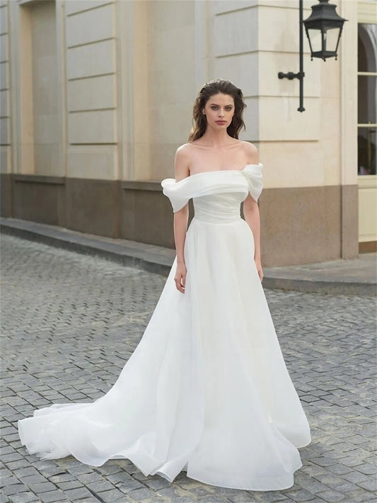 Elegant Off The  Shoulder Organza Bridal Grown A Line Wedding Dresses  Custom Made 2026 Vestido De Noival