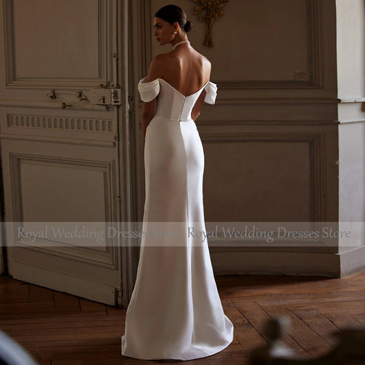 Mermaid Wedding Dress Off the Shoulder V Neck Criss-Cross Trumpet Wedding Gowns for Women 2024 Bride Pleats Applique Bridal Gown