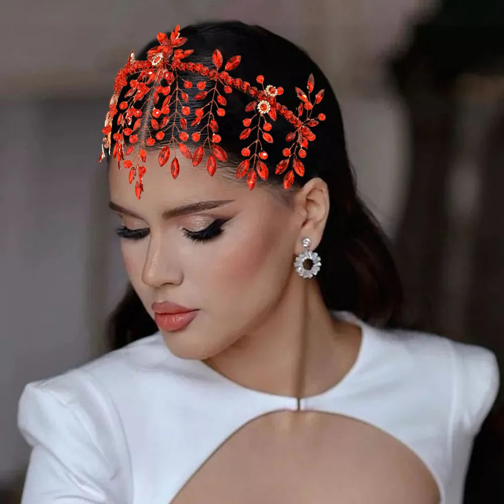 DZ228 Red Crystal Rhinestone Bridal Tiaras Handmade Wedding Headhoop Bridal Hair Accessories Women Hair Jewelry Girls Headdress