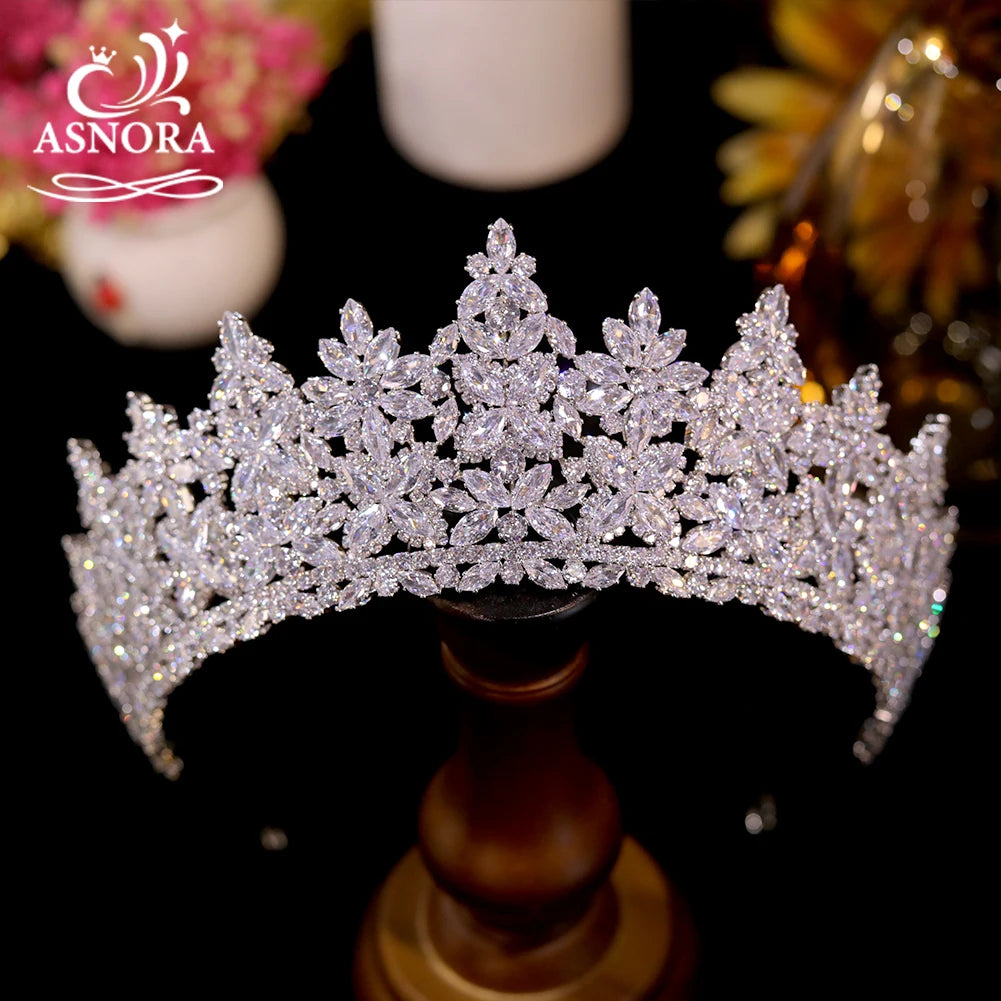 ASNORA Luxury Royal Queen CZ Crystal Crown for Women Bridal Tiara Diadem Party Jewelry Wedding Accessories A1557