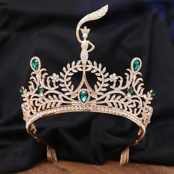 Exquisite Royal Queen High Tiara Crown for Brides Princess Crown Headwear Bridal Wedding Dress Hair Jewelry Pageant Headdress