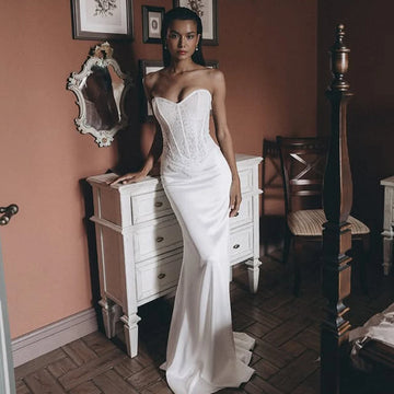 Modern Sweethart Lace Satin Mermaid Wedding Dresses Sweep Train Custom Made 2025 Vestido De Noival