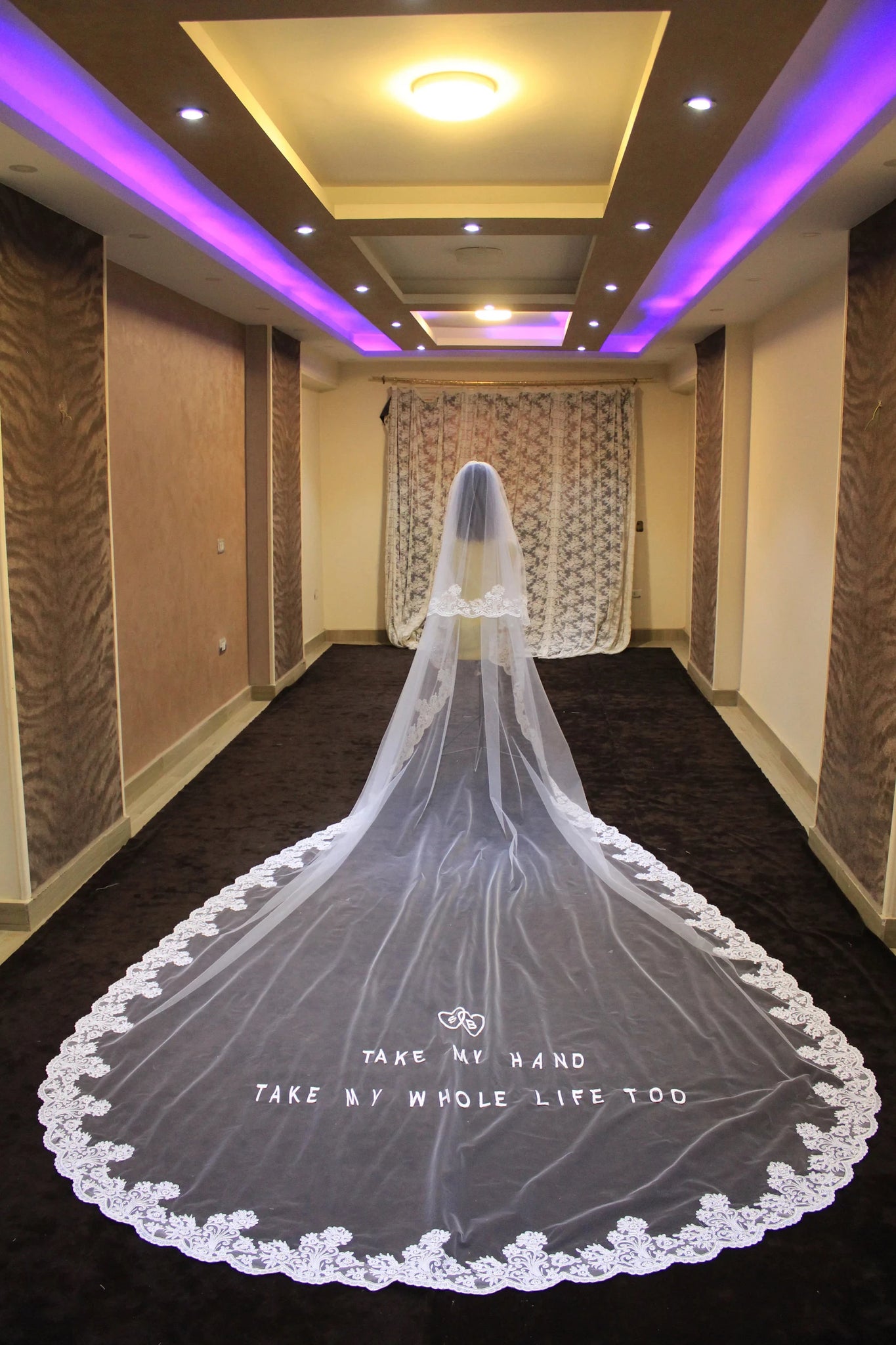 Custom Handwritten font embroidered veil Lace Bespoke Veil Embroidery Cathedral chapel length personalized blusher