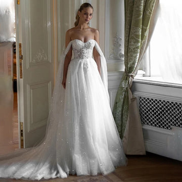 Charming Two Straps Sweetheart Lace Applique Shiny Bridal Grown A Line Wedding Dresses Custom Made Sweep Train 2026 Vestido