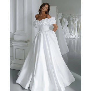 Elegant Satin Wedding Dresses Women 2025 Off-Shoulder Long Prom Dress Pleat Chic Bridal Gowns vestido de novia Back Lace Up