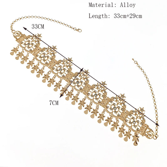 Algerian Bridal Hair Jewelry Metal Water Drop Crystal Hair Chain Star Moon Shape Arab Lady Prom Headgear Gold Color Silver Color