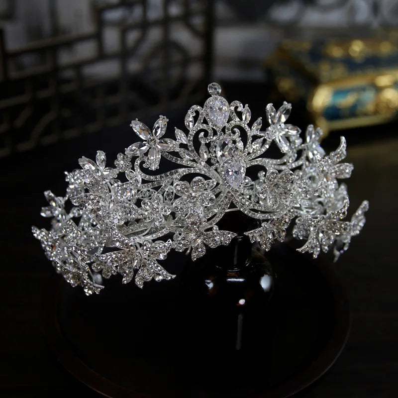 2pcs Bridal Tiara Bow Tie Rhinestone Wedding Crown Hair Accessories Women Luxury Bride Diadem Headdress Headband Party Jewelry
