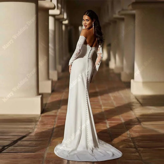 2025 Modern Elegant Women Wedding Dresses Charming Lace Printing Mermaid Bridal Gowns Mopping Length Robes De Mariée Customized