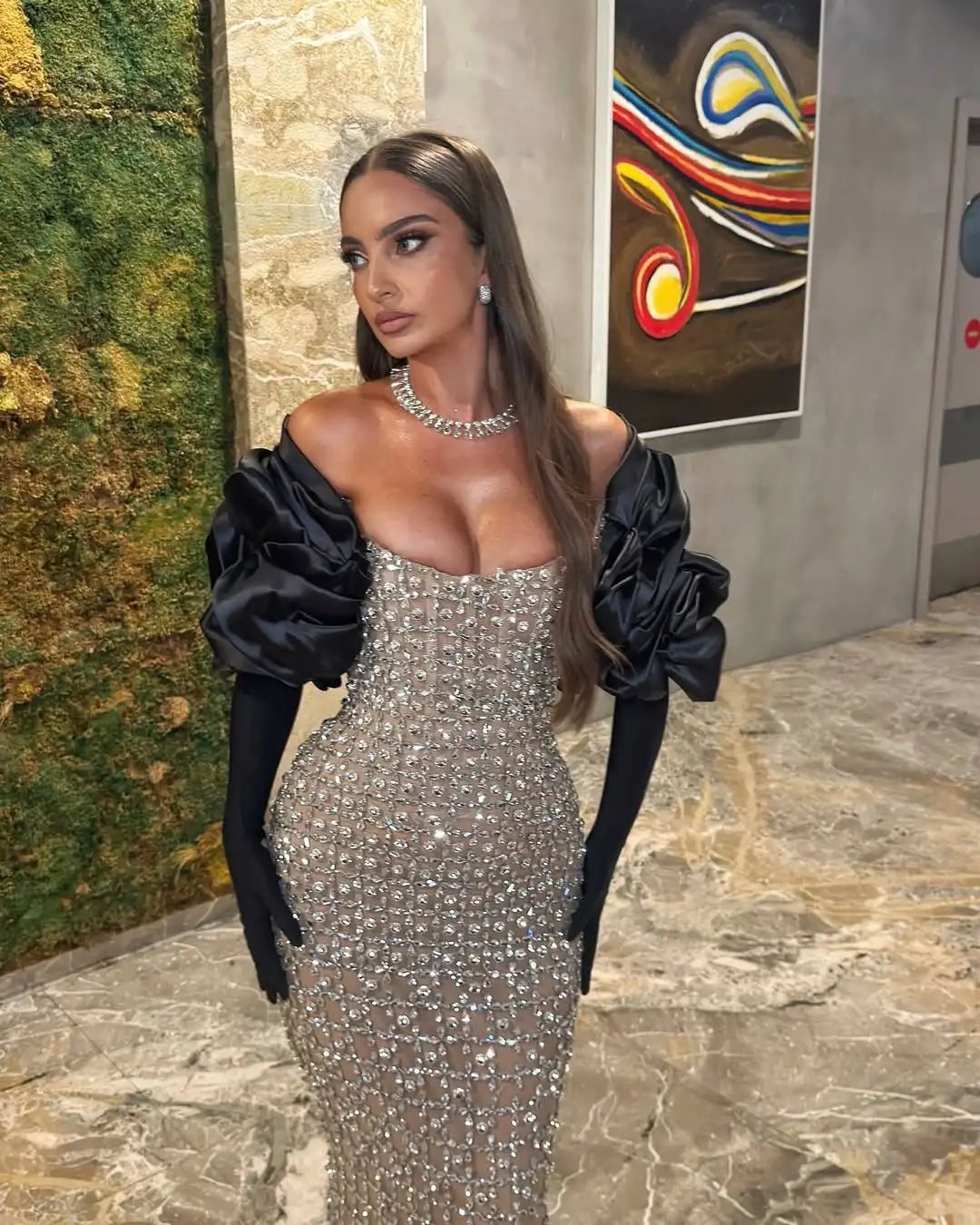SWEMILE Luxury Sparkly Mermaid Prom Dresses 2025 3D Flowers Long Sleeves Strapless Beaded Diamonds Women Evening Gown Customized