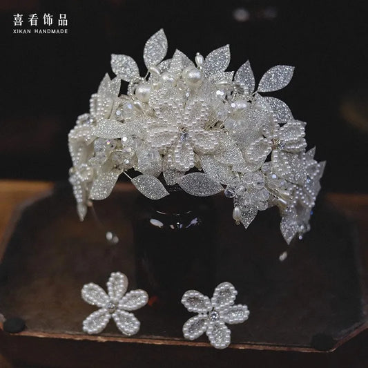 CC Luxury Tiaras Wedding Accessories Women Hairwear Bridal Headpiece Engagement Hair Ornaments Flower Crown With Earrings AN083