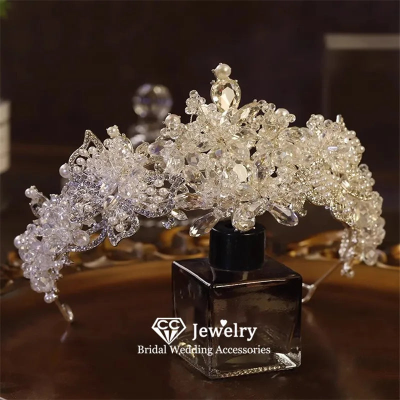CC Crowns for Women Wedding Accessory Bridal Headbands Engagement Hair Ornaments Butterfly Shape Pageant Diadem Headpiece AN404