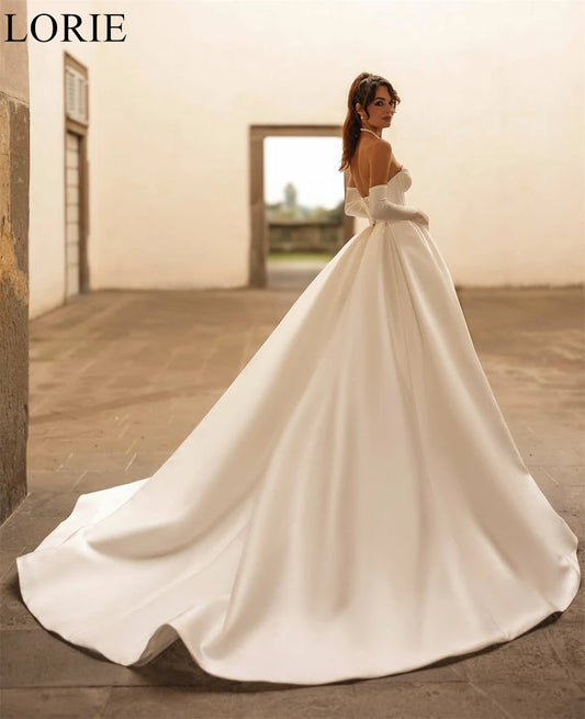 LORIE Elegant Ivory Satin Wedding Dresses A-Line Strapless Pleated Fairy Bride Prom Gown 2025 Bridal Gowns Vintage Customized
