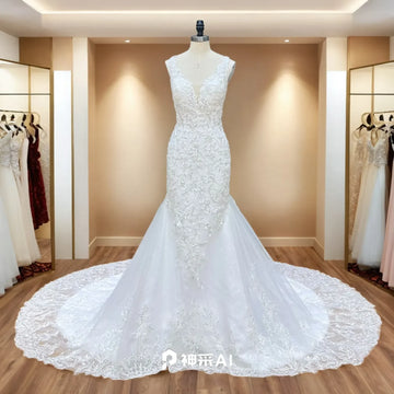 Hire Lnyer Shoulder Straps V-Neck Backless Shiny Beading Pearls Sequins Lace Elegant Mermaid Wedding Dresses Real Photos Video