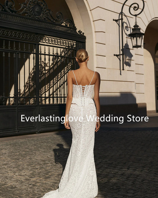 Sexy Two Straps V-neck Full Lace Shetah Two Piece Evening Dresses Custom Made 2026 Vestido De Noival