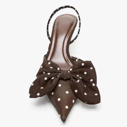 Brown Polka Dot Butterfly Knot Decoration Brand Pumps Women Elegant Pointed Toe Thin Heel Designer Shoes Sexy Party Dress Shoes