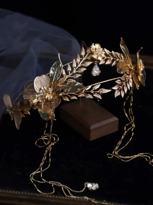 Vintage Gold Color Baroque Headband Tiara Hairband Bride Flower Leaf Headpiece Headdress Wedding Accessories Bridal Hair Jewelry
