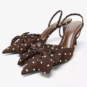 Brown Polka Dot Butterfly Knot Decoration Brand Pumps Women Elegant Pointed Toe Thin Heel Designer Shoes Sexy Party Dress Shoes