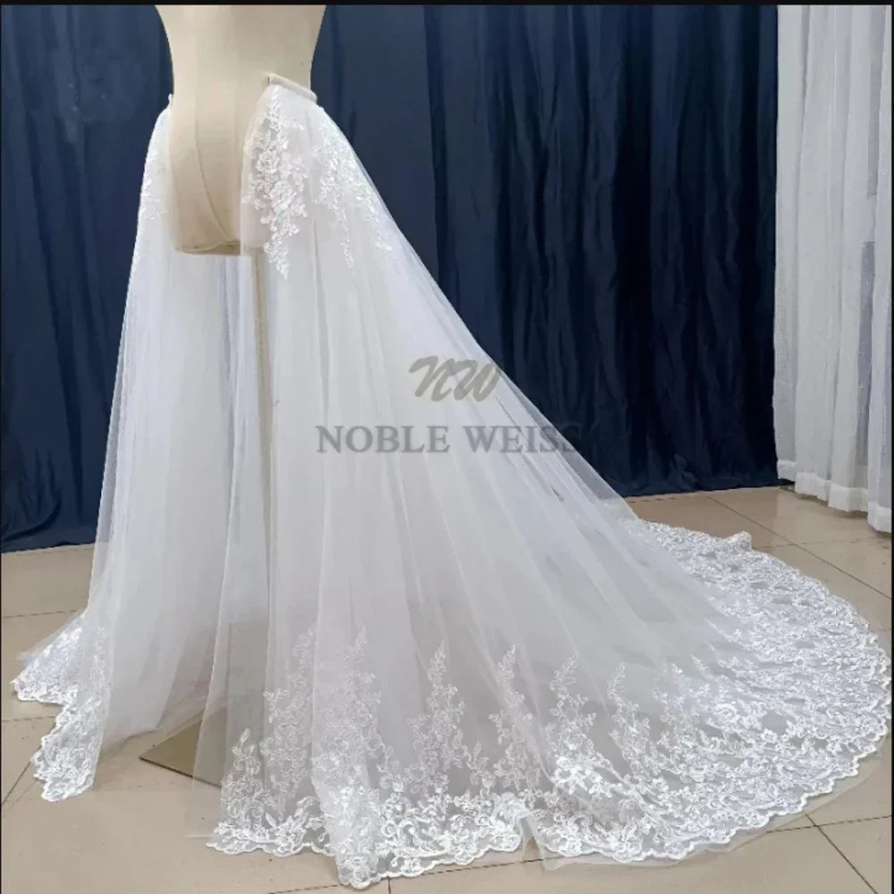 2 layer Detachable Bride Appliques Wedding Hem Transparent Drag Wedding Lace Tulle Skirt Train Customized