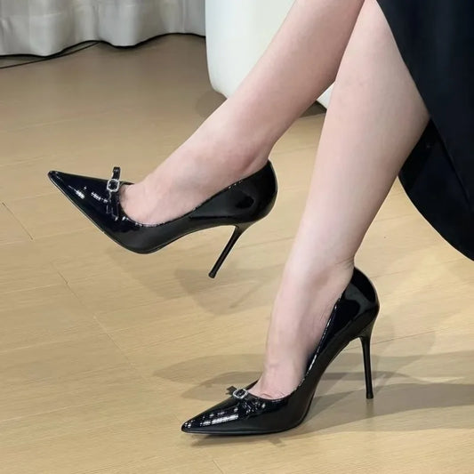 New women's fashion versatile high heels solid color mirror thin heel single shoes elegant sexy women's shoes pointed toe shoes