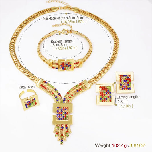 GZJPEI Gold Plated Jewelry Set African Dubai Nigeria Charm Necklace Bracelet Earring Ring For Women 2025 New Banquet Jewellry