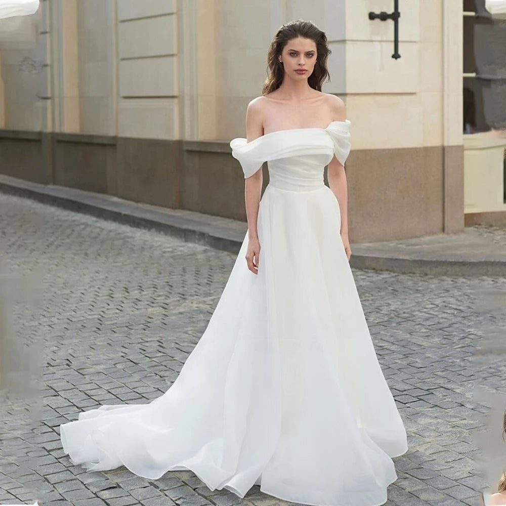 Elegant Off The  Shoulder Organza Bridal Grown A Line Wedding Dresses  Custom Made 2026 Vestido De Noival