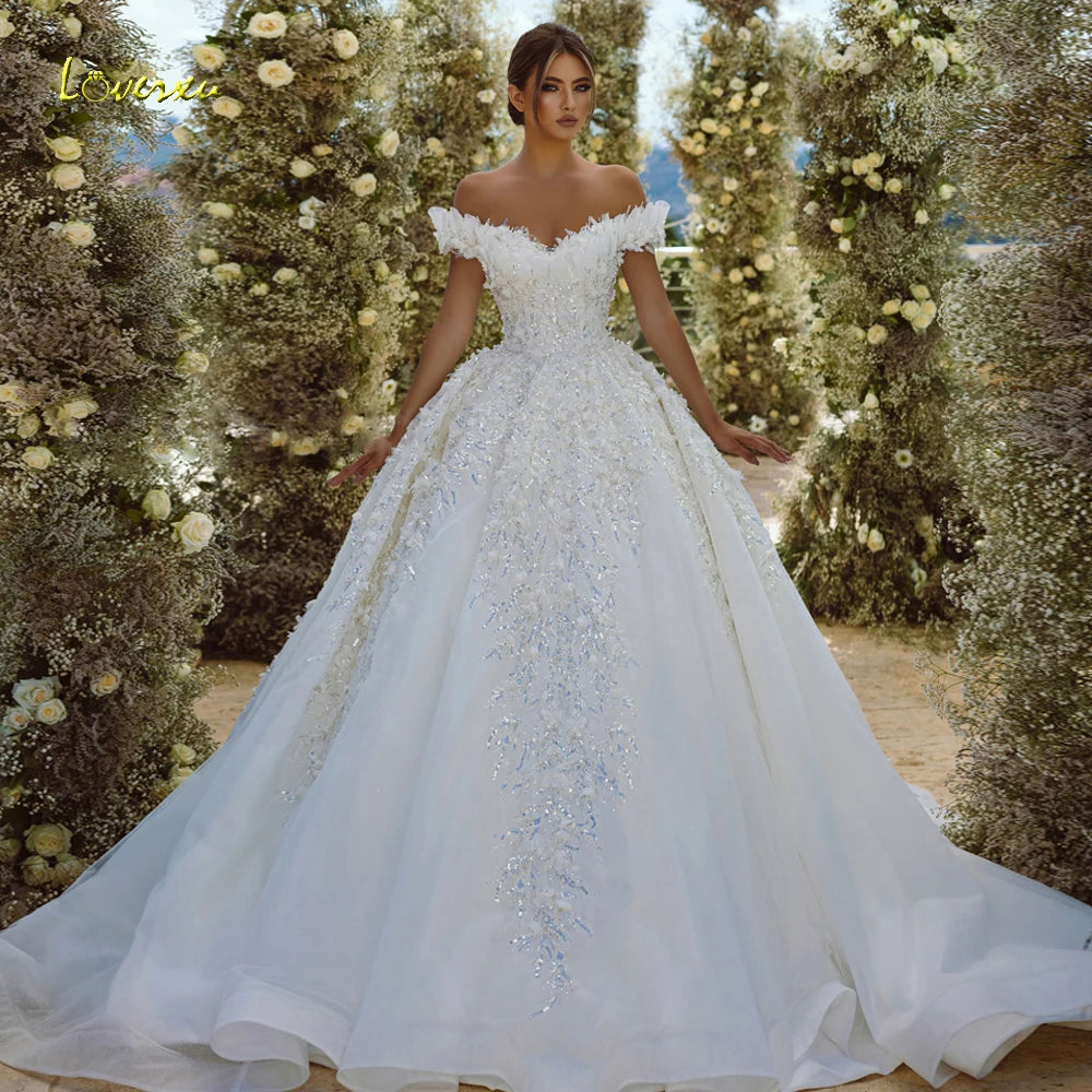 Loverxu Ball Gown Princess Wedding Dresses Sweetheart Off The Shoulder Vestido De Novia Lace Sequined Custom Made Bridal Gown