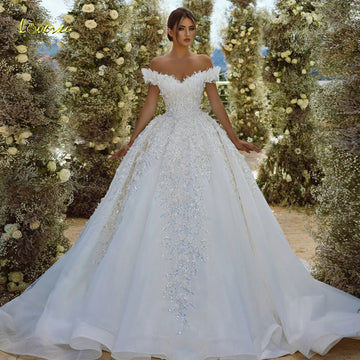 Loverxu Ball Gown Princess Wedding Dresses Sweetheart Off The Shoulder Vestido De Novia Lace Sequined Custom Made Bridal Gown