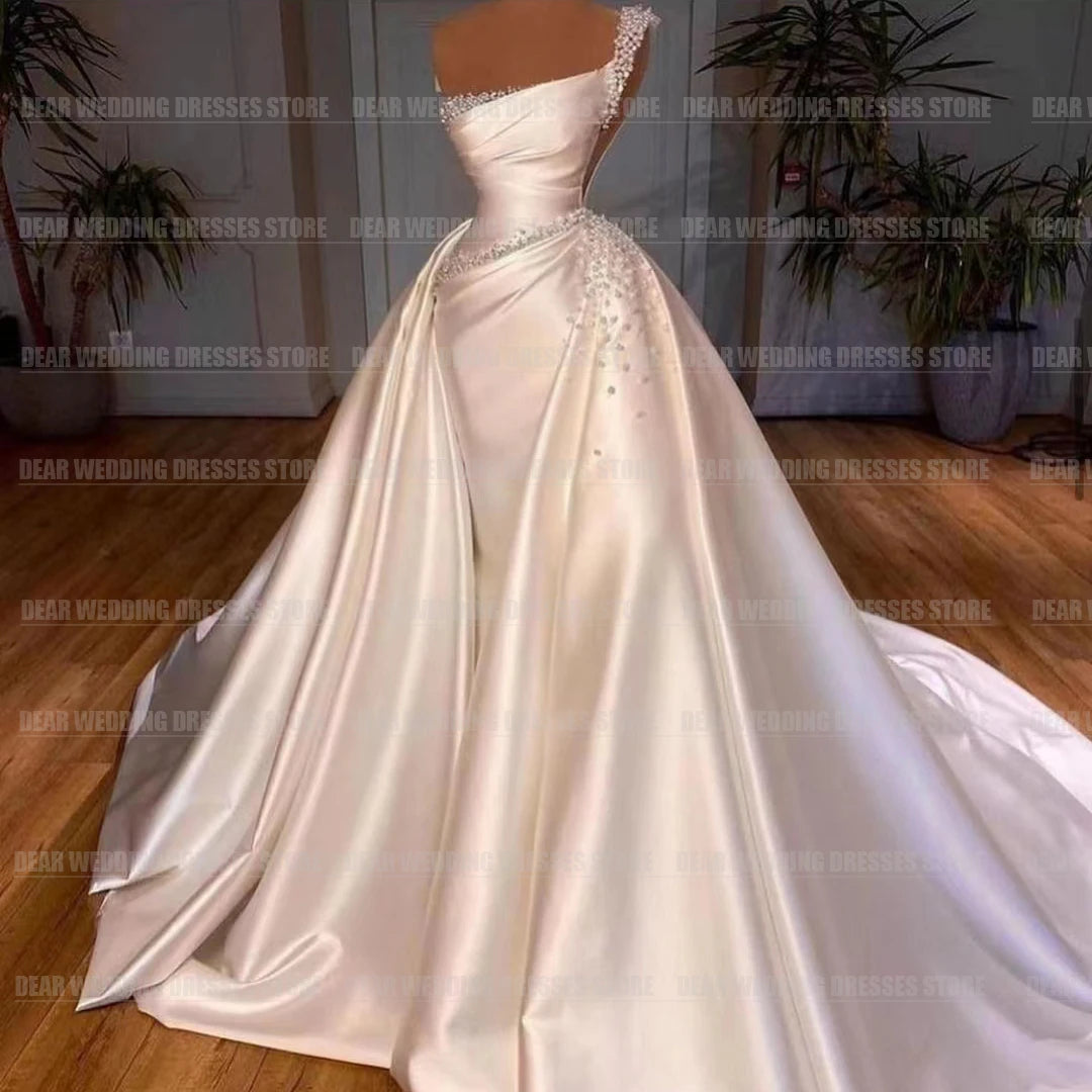 Luxury Detachable Train Mermaid Wedding Dresses For Woman Sexy Satin Formal Elegant Party Bridal Gowns Robe De Mariée Customized