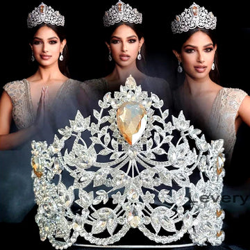 Levery Design Miss Universe “Power of Unity” crown replica Rhinestone Tiara Large Crown Adjustable Bridal Wedding Party Big Crow