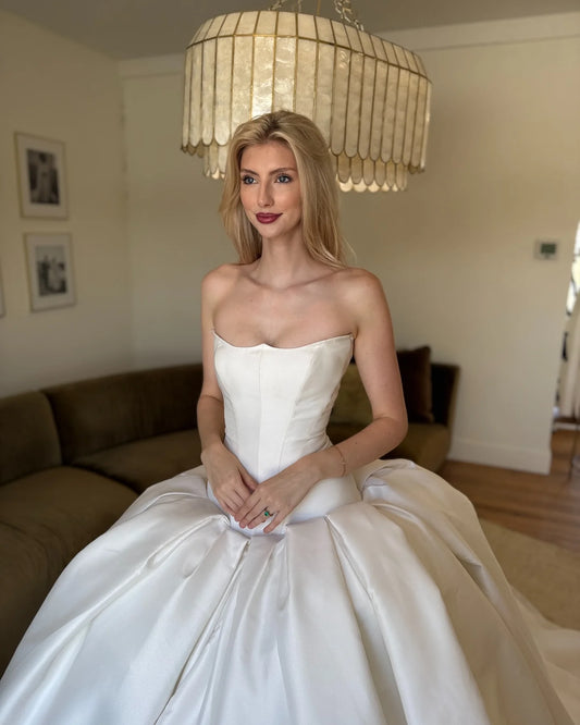 Vintage Strapless Thick Satin Bridal Grown A Line Wedding Dresses Custom Made 2026 Vestido De Noival