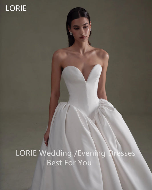LORIE Satin Lace up vestidos de novia  Exquisite Strapless Sweetheart  Bridal Gown Ivory Pleat Wedding Dress Customized