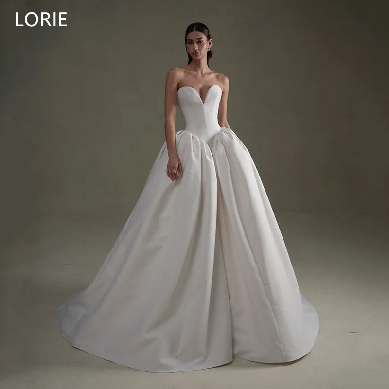 LORIE Satin Lace up vestidos de novia  Exquisite Strapless Sweetheart  Bridal Gown Ivory Pleat Wedding Dress Customized