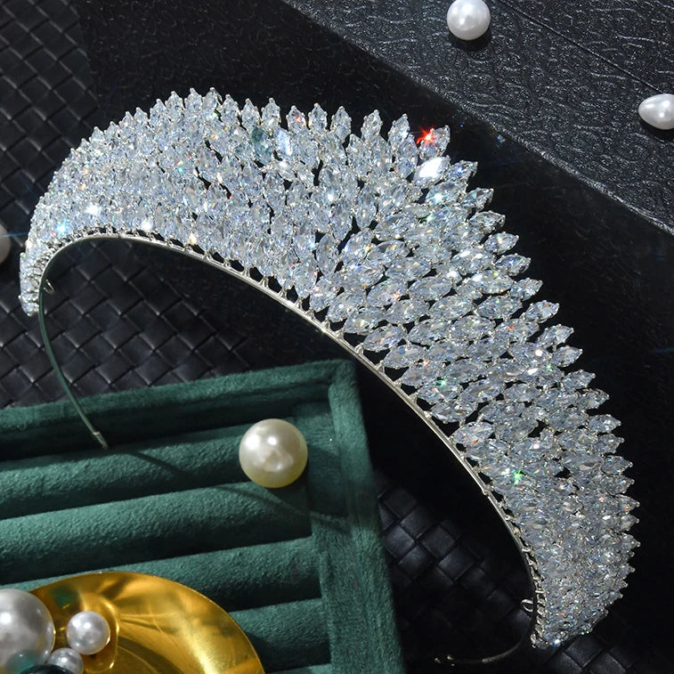 CZ Cubic Zirconia Tiaras and Crowns Headband For Brides Women Prom Pageant Headpiece Wedding Accessories Bridal Hair Jewelry
