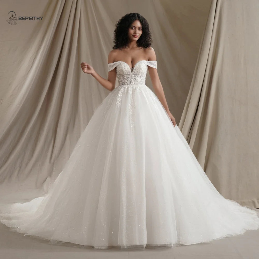 BEPEITHY Customized Sweetheart Glitter BOHO Wedding Dress 2024 Sleeveless Bride Sexy Beading Ivory Bridal Gown Vestido De Novia