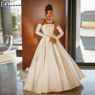 LORIE Elegant Ivory Wedding Dresses Strapless A-Line Pleated Backless Bride Prom Gown Bridal Gowns Vestidos De Novia Customized