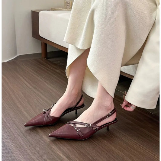 Summer fashion sexy pointed high heels casual shallow sandals elegant buckle decorative thin high heels black women's shoes
