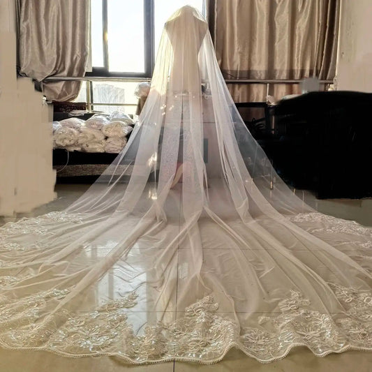 5m/4m/3m  long white wedding veil ivory Cathedral bridal veil with lace edge with comb wedding accessories bride wedding veils
