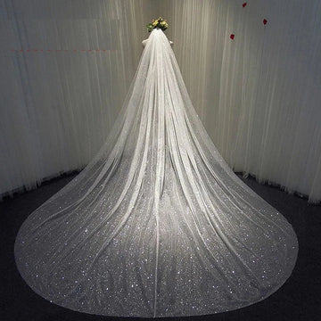 Bling Bling Bridal Veils Sparkly White Champagne Long Cathedral Glitters Wedding Veil With Comb 1 Tier velo de novia 3m 350cm 4m