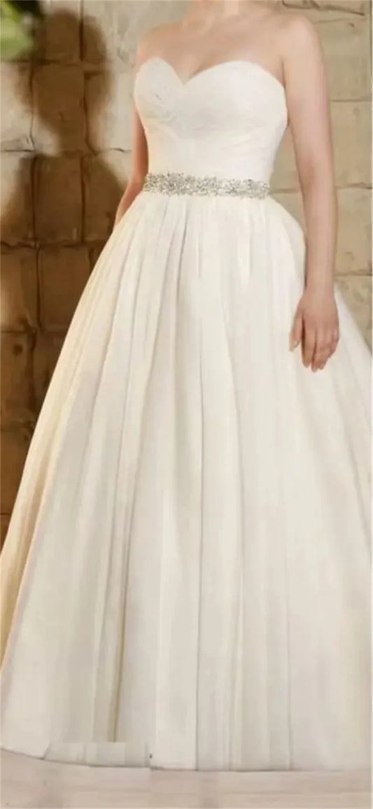 Custom Made Pleat Sweethrt Bridal Grown A Line Wedding Dresses With Beaded Belf  2026 Vestido De Noival