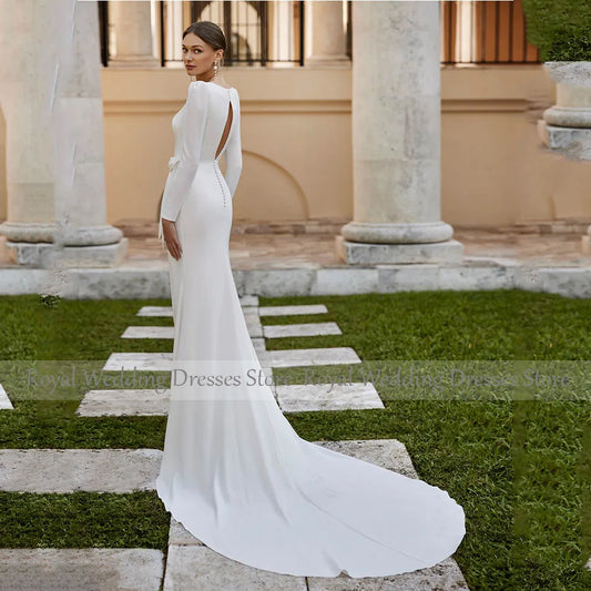 Elegant Square Collar Bridal Dress  Full Sleeves Mermaid Satin Wedding Gowns For Women  Side Slit Wedding Dresses Long 2025