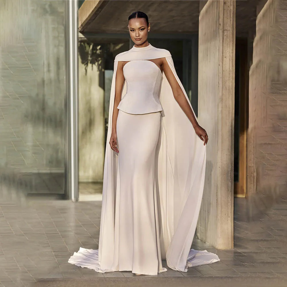 Modern Strapless Two Piece Satin Wedding Dresses With Long Cloak Custom Made 2026 Rode De Morrie